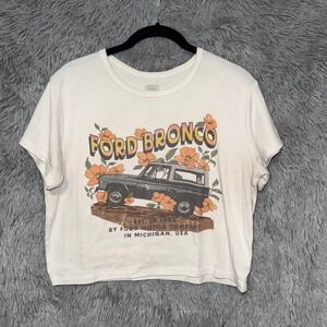Ford Bronco Graphic T Shirt Cropped Women's XL 16-18 White Floral Vintage Retro